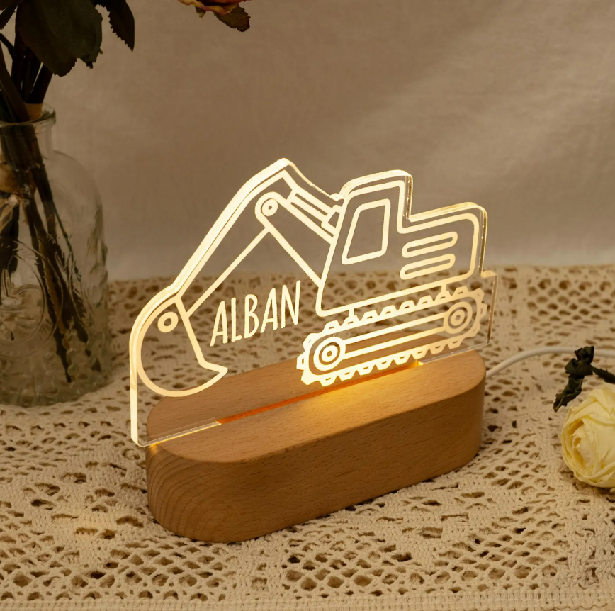 Personalized Tractor Night Light, Nursery Decor, Kids Gift, Children's Night Light, Digger Light, Tractor Light, Birthday Gifts for Boy