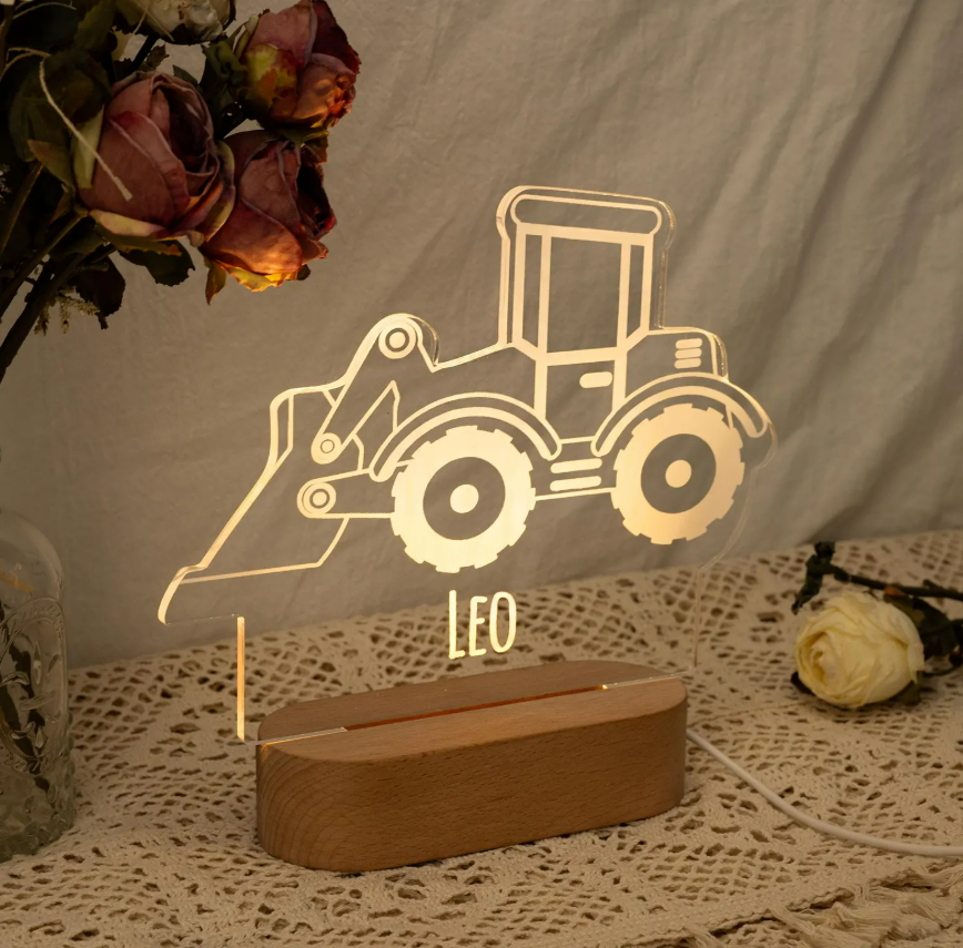 Personalized Tractor Night Light, Nursery Decor, Kids Gift, Children's Night Light, Digger Light, Tractor Light, Birthday Gifts for Boy