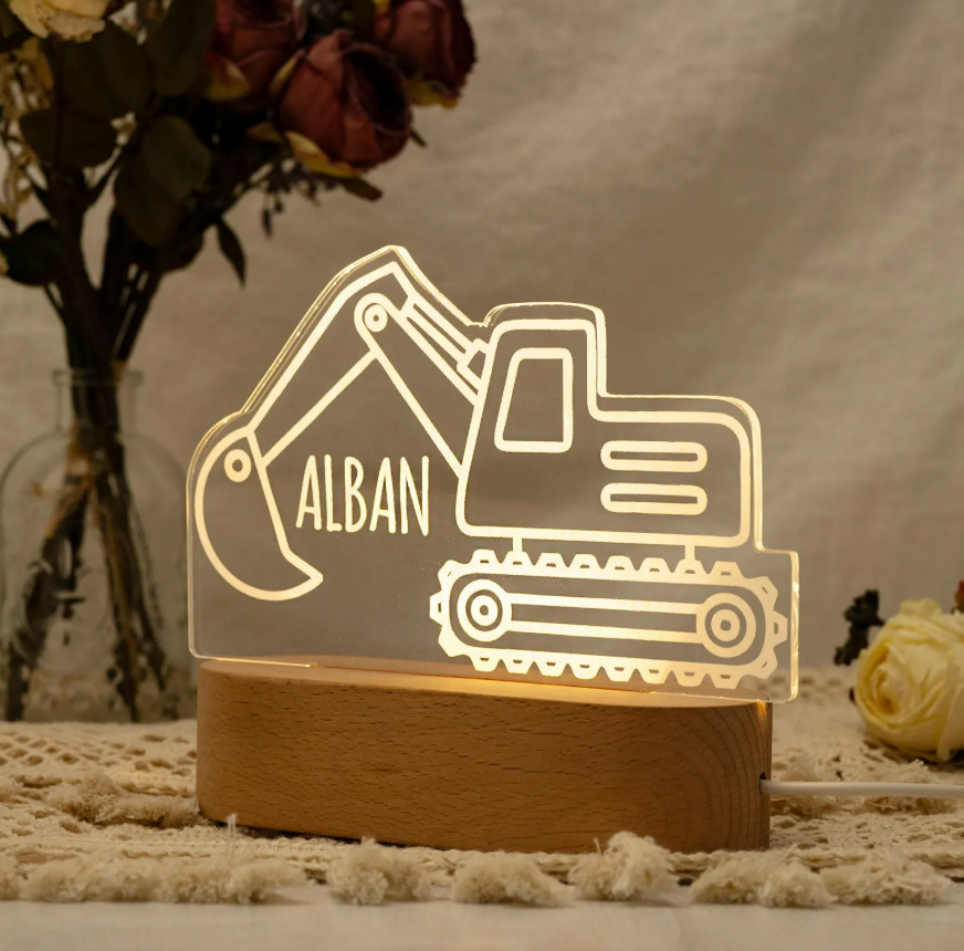 Personalized Tractor Night Light, Nursery Decor, Kids Gift, Children's Night Light, Digger Light, Tractor Light, Birthday Gifts for Boy