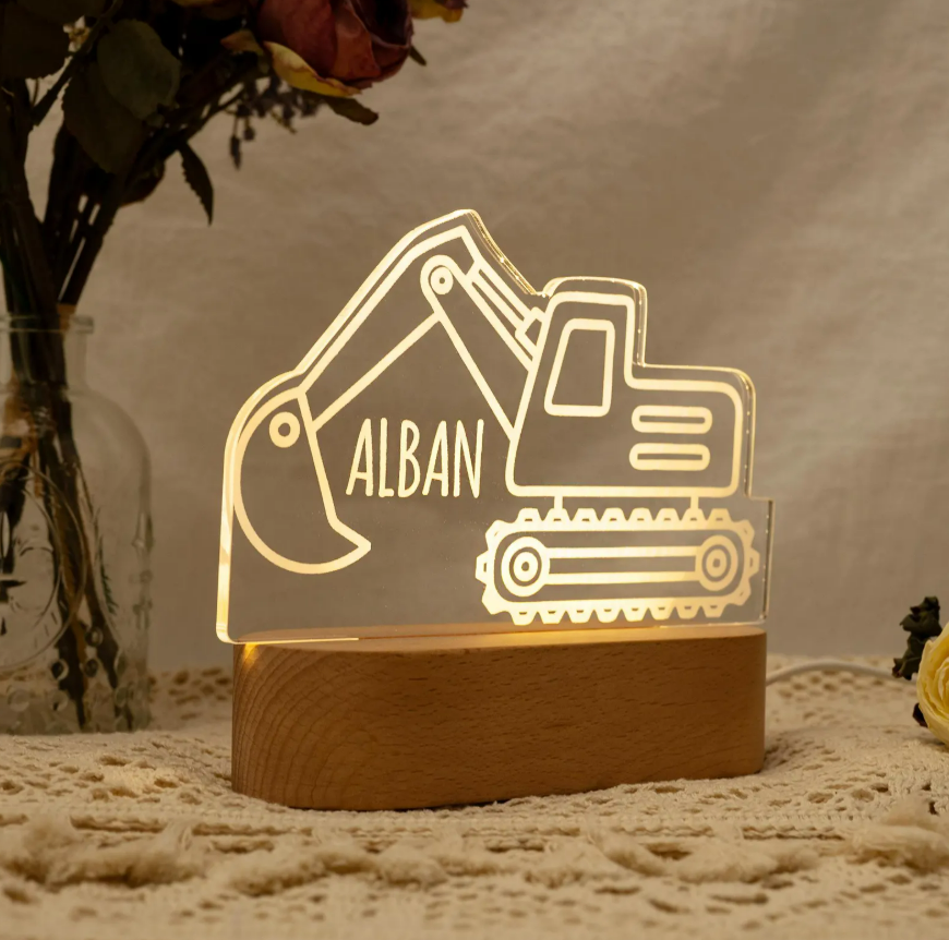 Personalized Tractor Night Light, Nursery Decor, Kids Gift, Children's Night Light, Digger Light, Tractor Light, Birthday Gifts for Boy