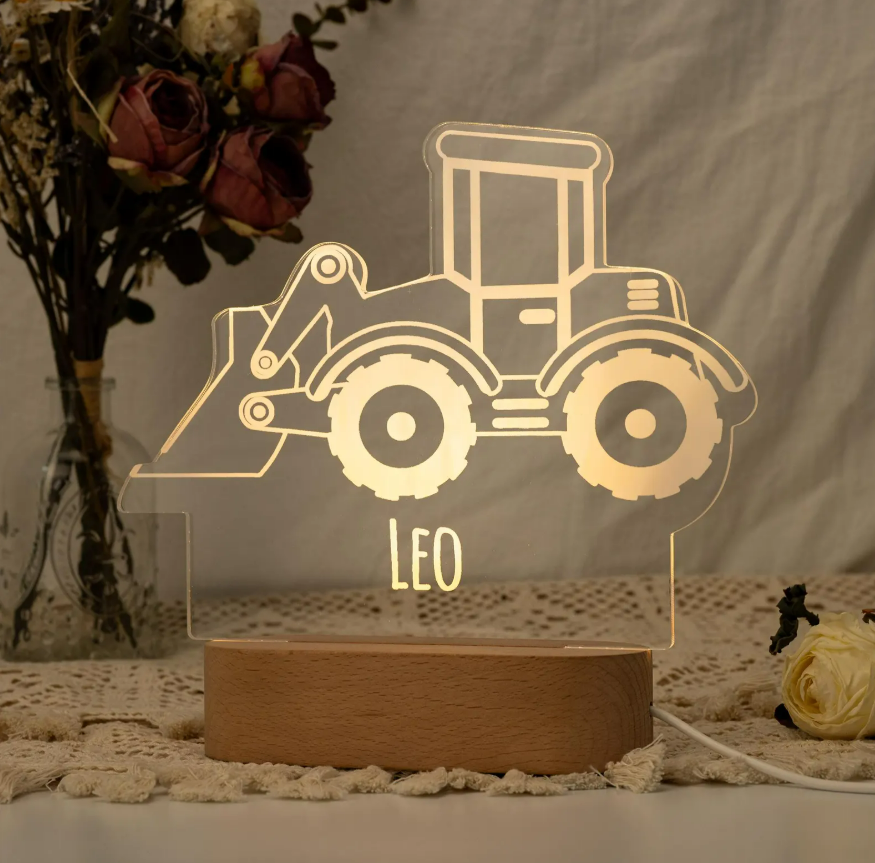 Personalized Tractor Night Light, Nursery Decor, Kids Gift, Children's Night Light, Digger Light, Tractor Light, Birthday Gifts for Boy